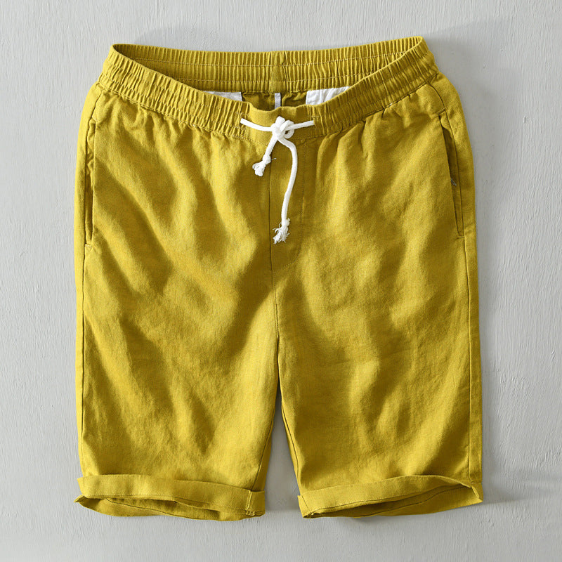 Lorenzo Vitali men's loose-fit mid-rise linen shorts with drawstring waist, coastal relaxed style