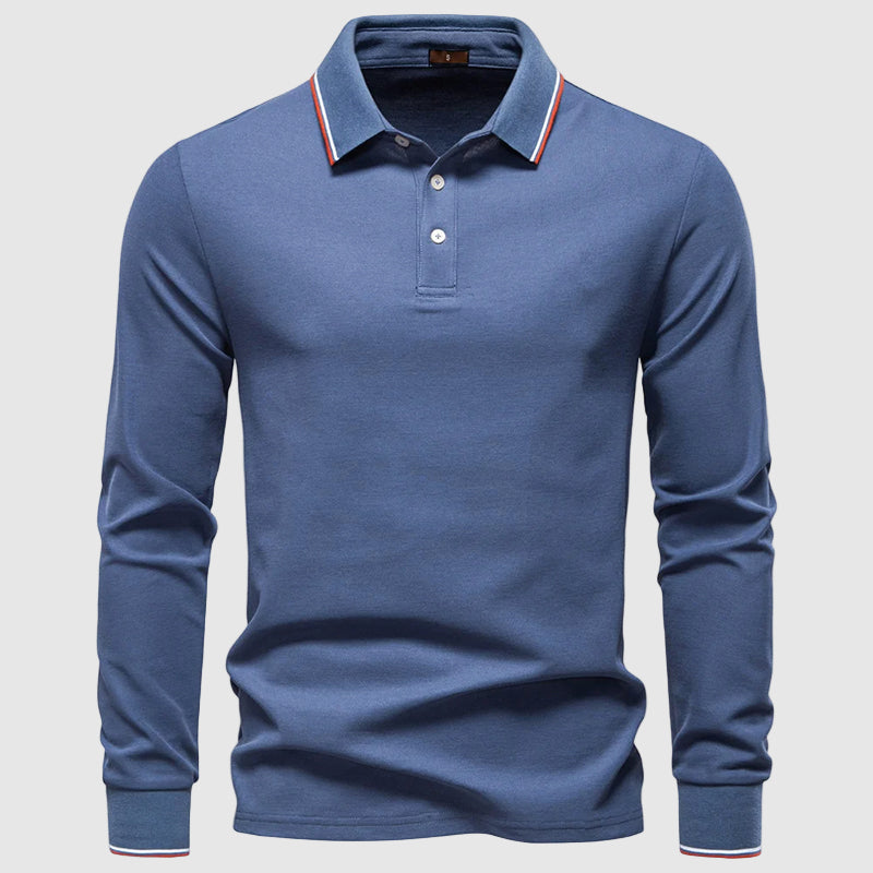 Lorenzo Vitali slim fit long-sleeve polo shirt in cotton-polyester blend with three-button placket