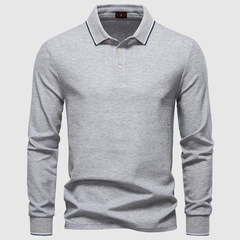 Lorenzo Vitali slim fit long-sleeve polo shirt in cotton blend with three-button placket collar