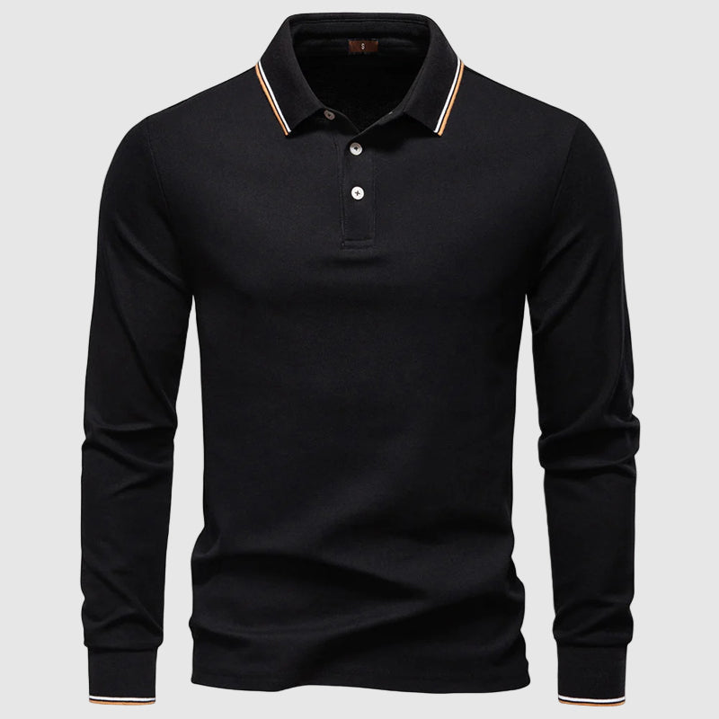 Lorenzo Vitali slim fit long-sleeve polo shirt in cotton-polyester blend with three-button placket