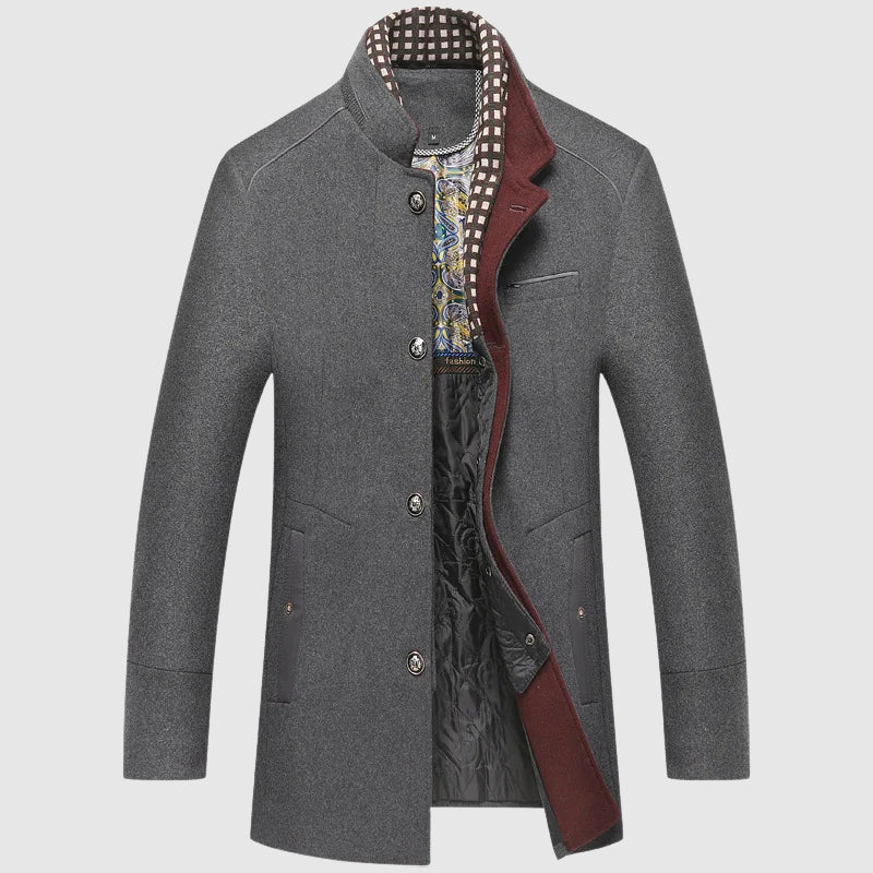 Lorenzo Vitali Elite wool coat turtleneck single-breasted worsted fabric classic solid color elegant buttons