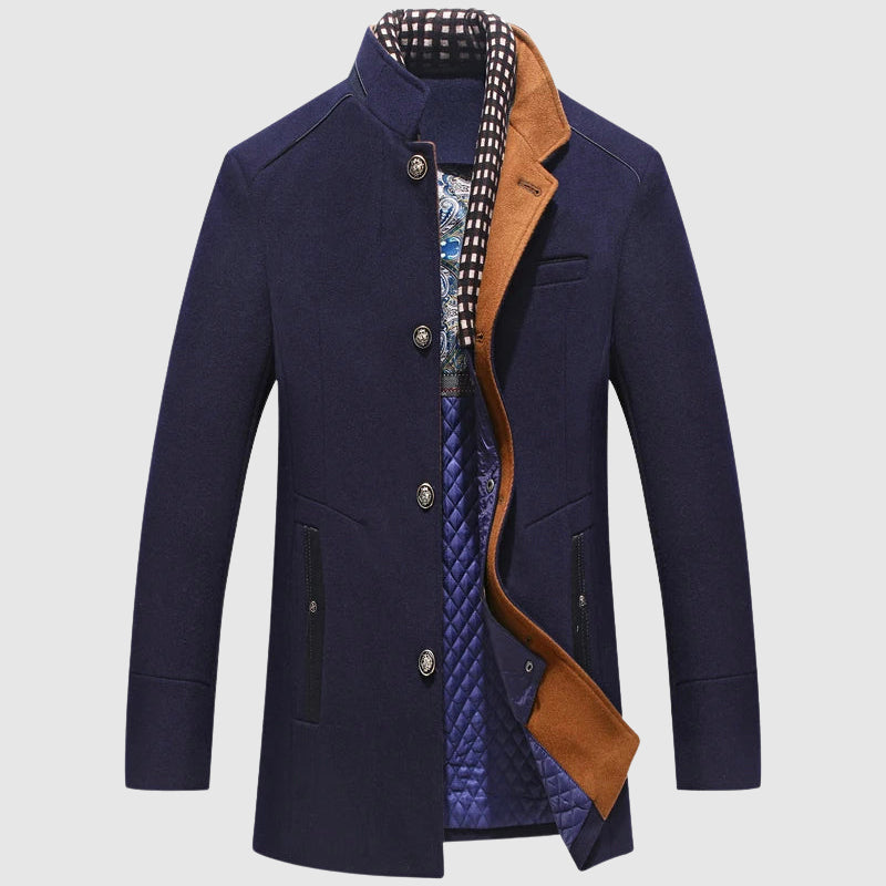 Lorenzo Vitali Elite wool coat turtleneck single-breasted classic solid worsted fabric autumn winter