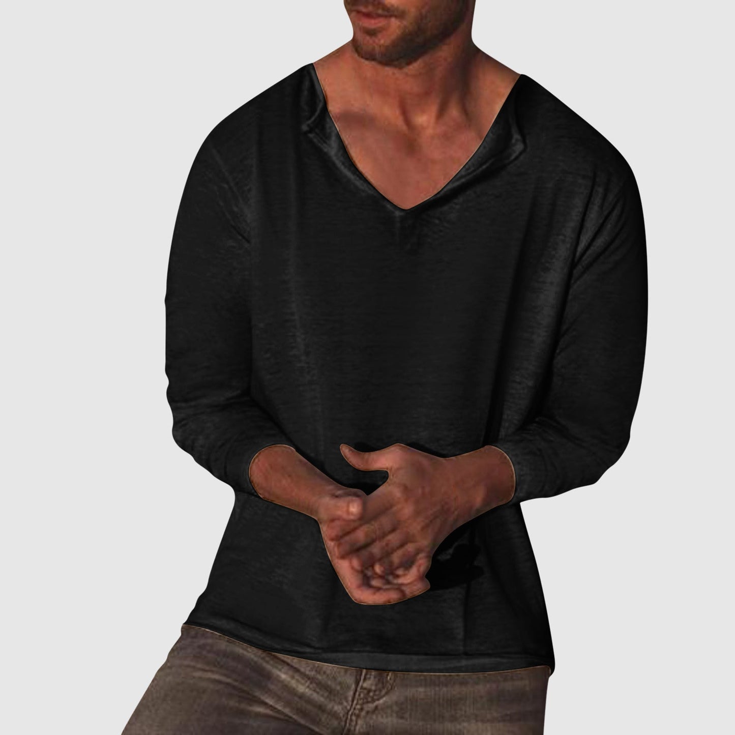 Lorenzo Vitali white cotton-linen v-neck loose-fit long sleeve shirt with relaxed casual style