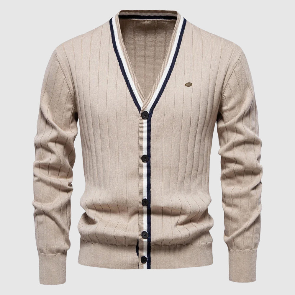 Lorenzo Vitali cream cotton blend V-neck cardigan with single-breasted closure for casual layering