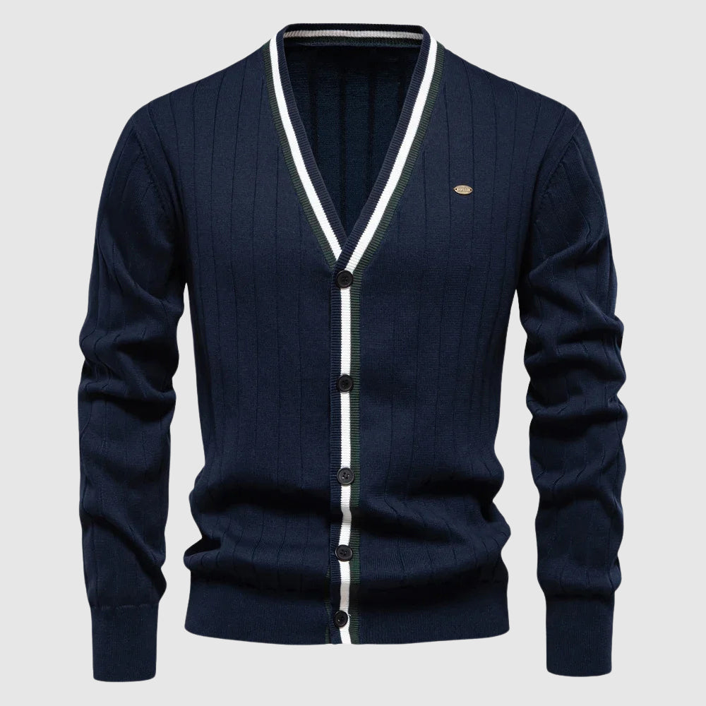 Lorenzo Vitali thick cotton blend V-neck cardigan, classic single-breasted closure for effortless layering