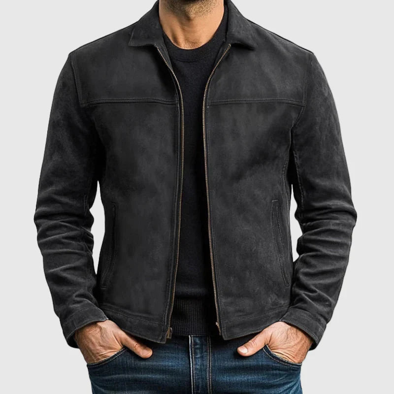 Black Lorenzo Vitali Il Cavaliere Nero full-zip jacket with timeless classic style and modern details