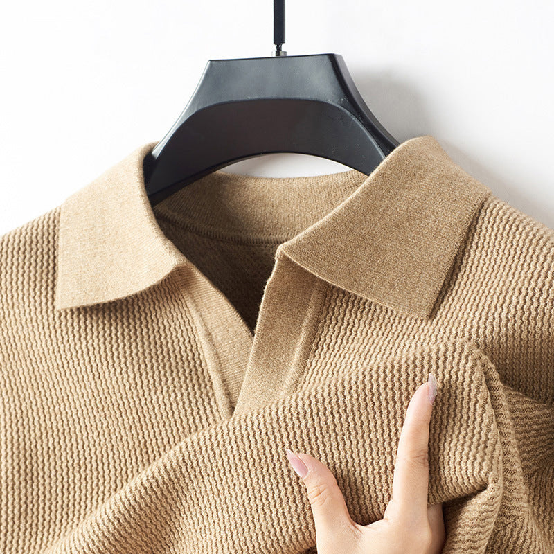 Lorenzo Vitali wool-cashmere knit polo sweater relaxed fit ribbed hem turn-down collar
