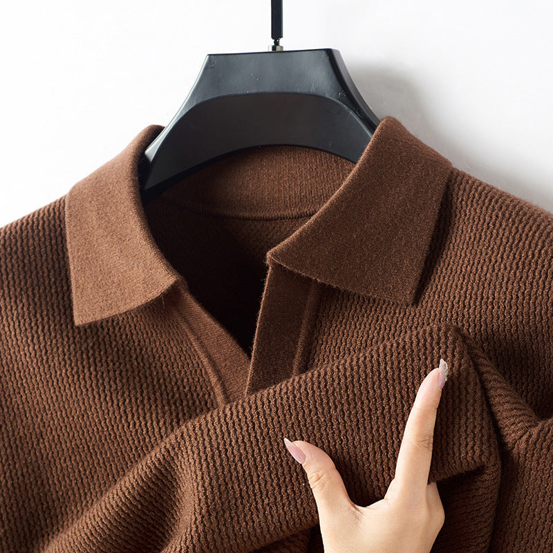 Lorenzo Vitali wool-cashmere knit polo sweater relaxed fit ribbed hem turn-down collar