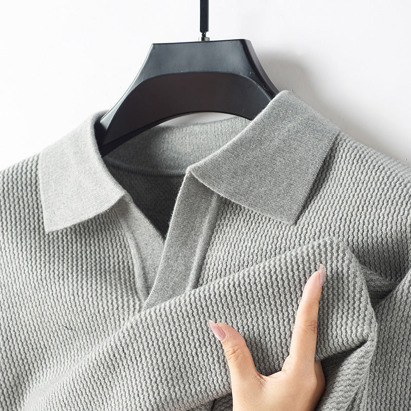 Lorenzo Vitali wool-cashmere knit polo sweater relaxed fit ribbed hem turn-down collar
