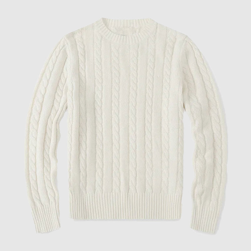 Lorenzo Vitali Lucca cream cable-knit crewneck sweater with ribbed cuffs and heritage craftsmanship