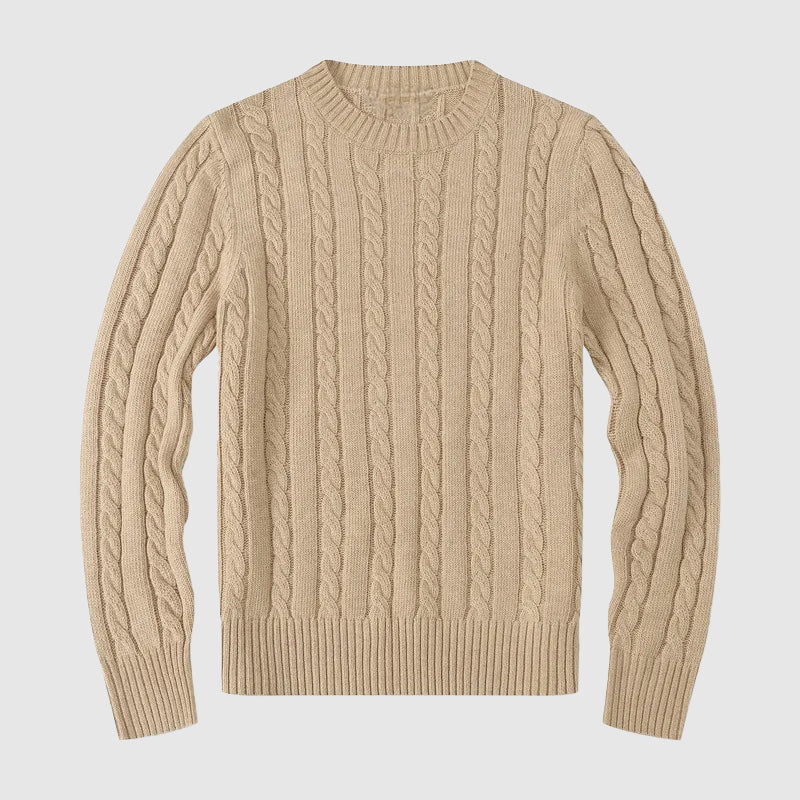 Lorenzo Vitali Lucca cream cable-knit crew neck sweater with ribbed cuffs and heritage craftsmanship