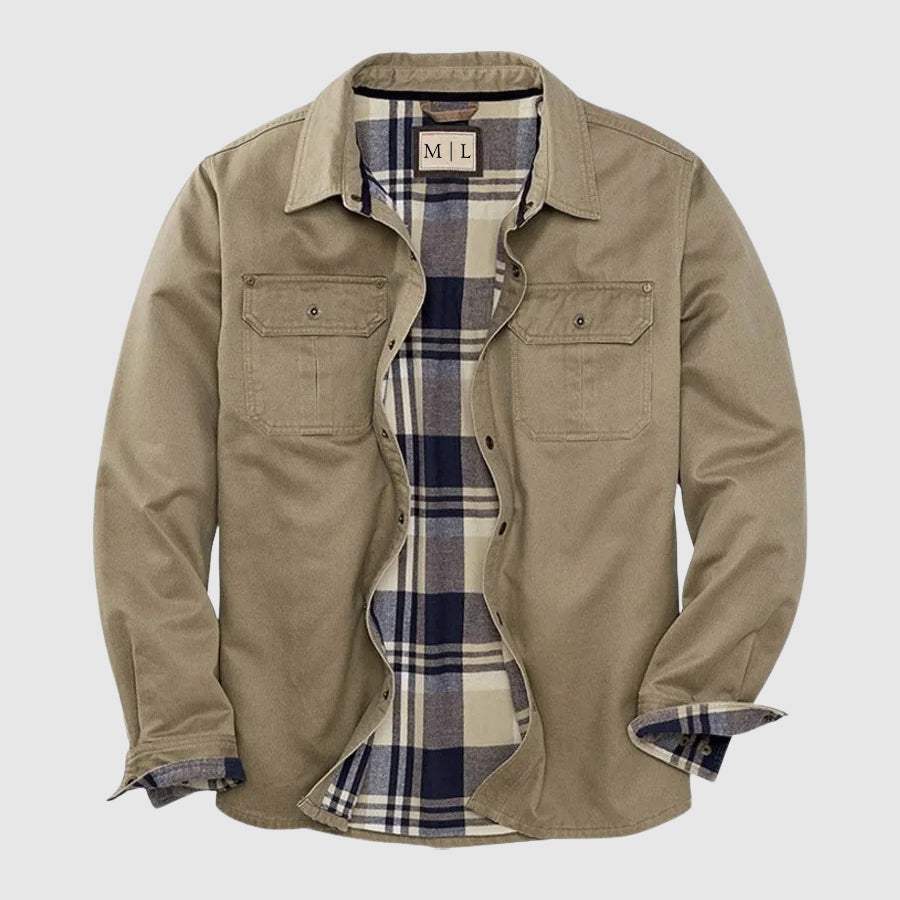 Lorenzo Vitali moto utility jacket in neutral tones, slim-fit with multi-pocket detailing and sharp lapel collar