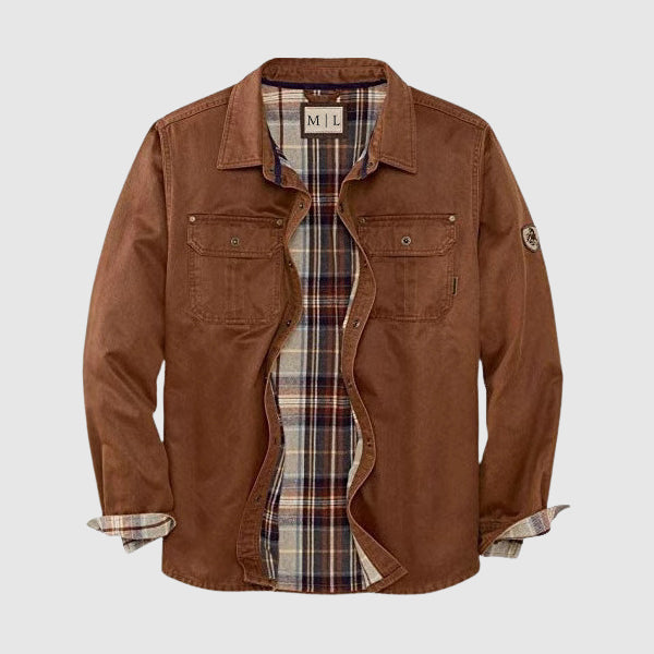 Lorenzo Vitali moto utility jacket in neutral tone with multi-pocket detailing and sharp lapel collar