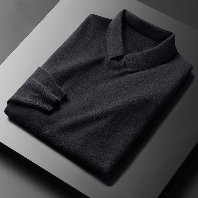 Lorenzo Vitali soft knit poly-blend sweater with elegant polo collar and ribbed hem