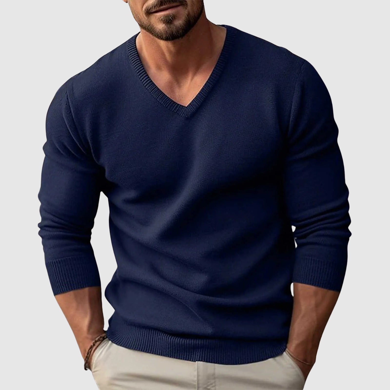 Lorenzo Vitali slim-fit V-neck Nordic crest wool sweater in versatile flat-knit design