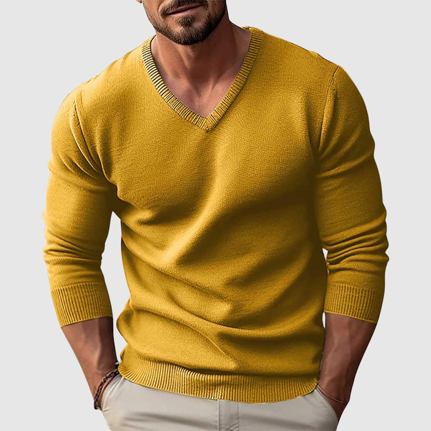 Lorenzo Vitali slim-fit V-neck Nordic Crest wool sweater in versatile flat-knit design