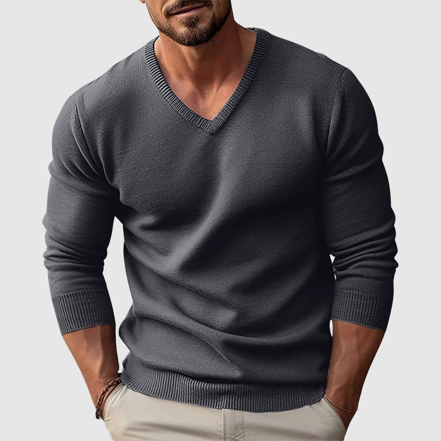 Lorenzo Vitali slim-fit V-neck Nordic Crest wool sweater in flat-knit with sophisticated neckline
