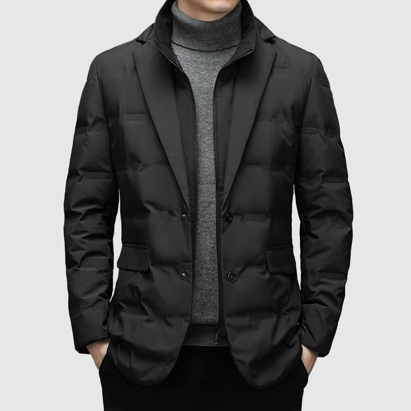 Lorenzo Vitali Ridge men's navy down jacket casual fit wind-resistant duck-down button-zip closure