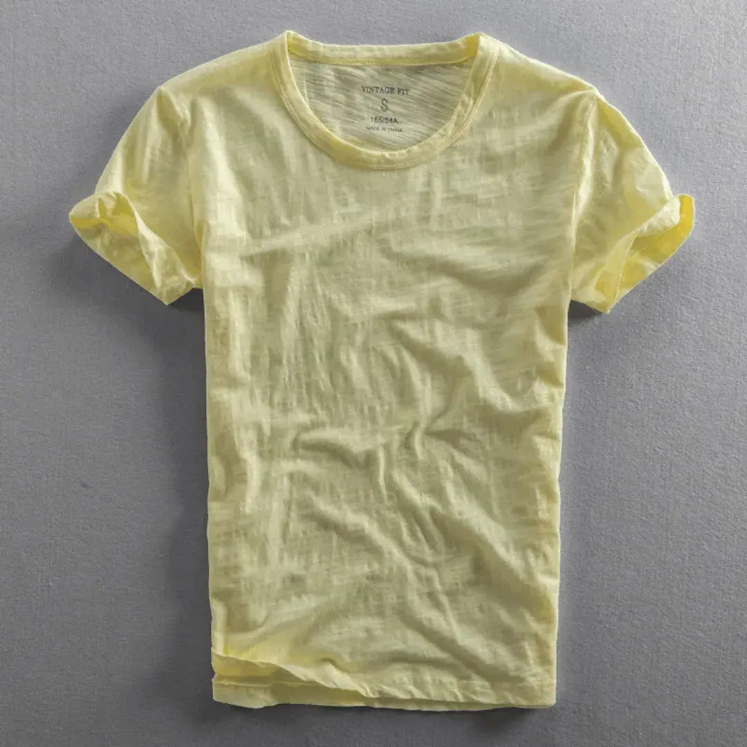 Lorenzo vintage relaxed fit cotton tee in soft neutral tone, lightweight everyday casual shirt with organic fabric