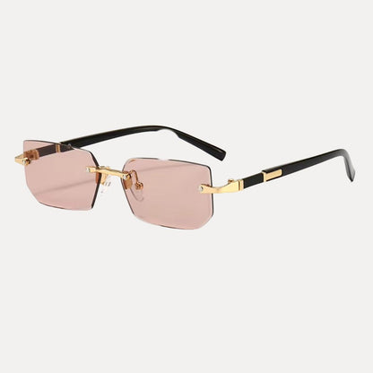 Rimless square sunglasses with UV400 protection, lightweight metal arms and adjustable nose pads