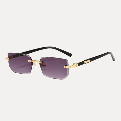 Rimless square sunglasses with UV400 lenses, lightweight metal arms and adjustable nose pads