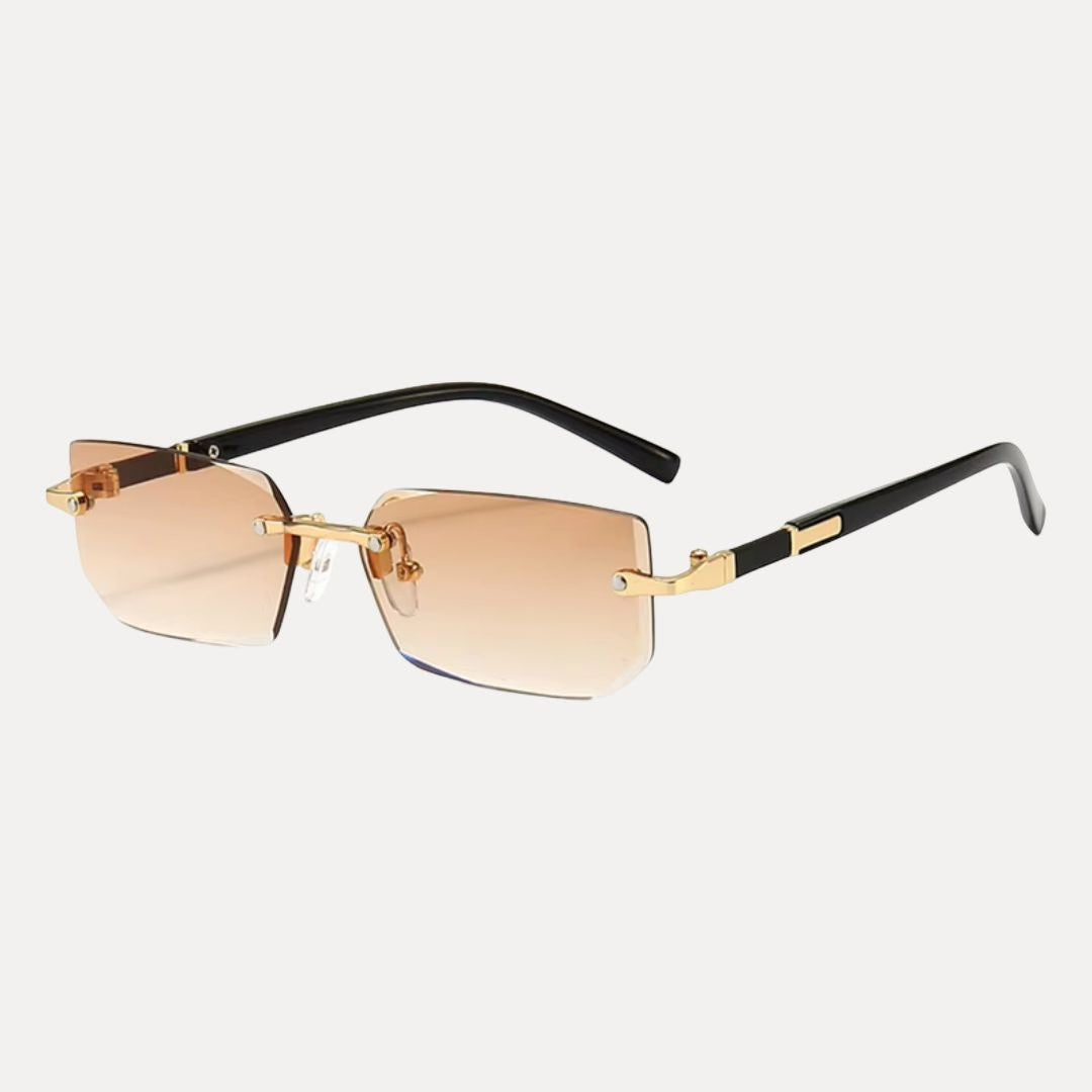 Rimless square sunglasses with UV400 protection, lightweight metal arms and adjustable nose pads