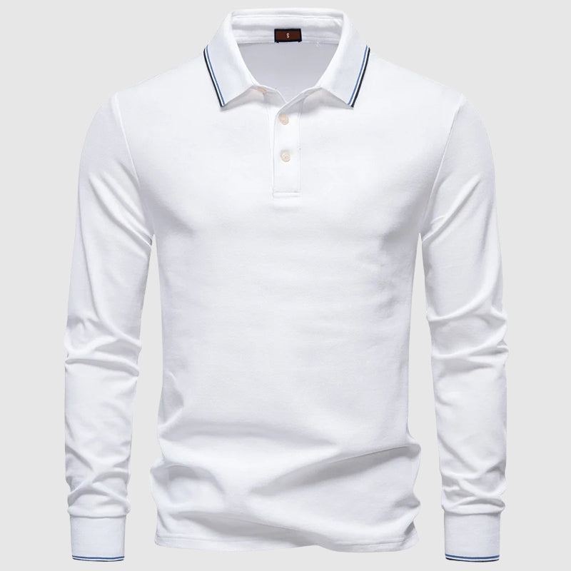Lorenzo Vitali slim fit long-sleeve polo shirt cotton-rich fabric three-button placket polished silhouette