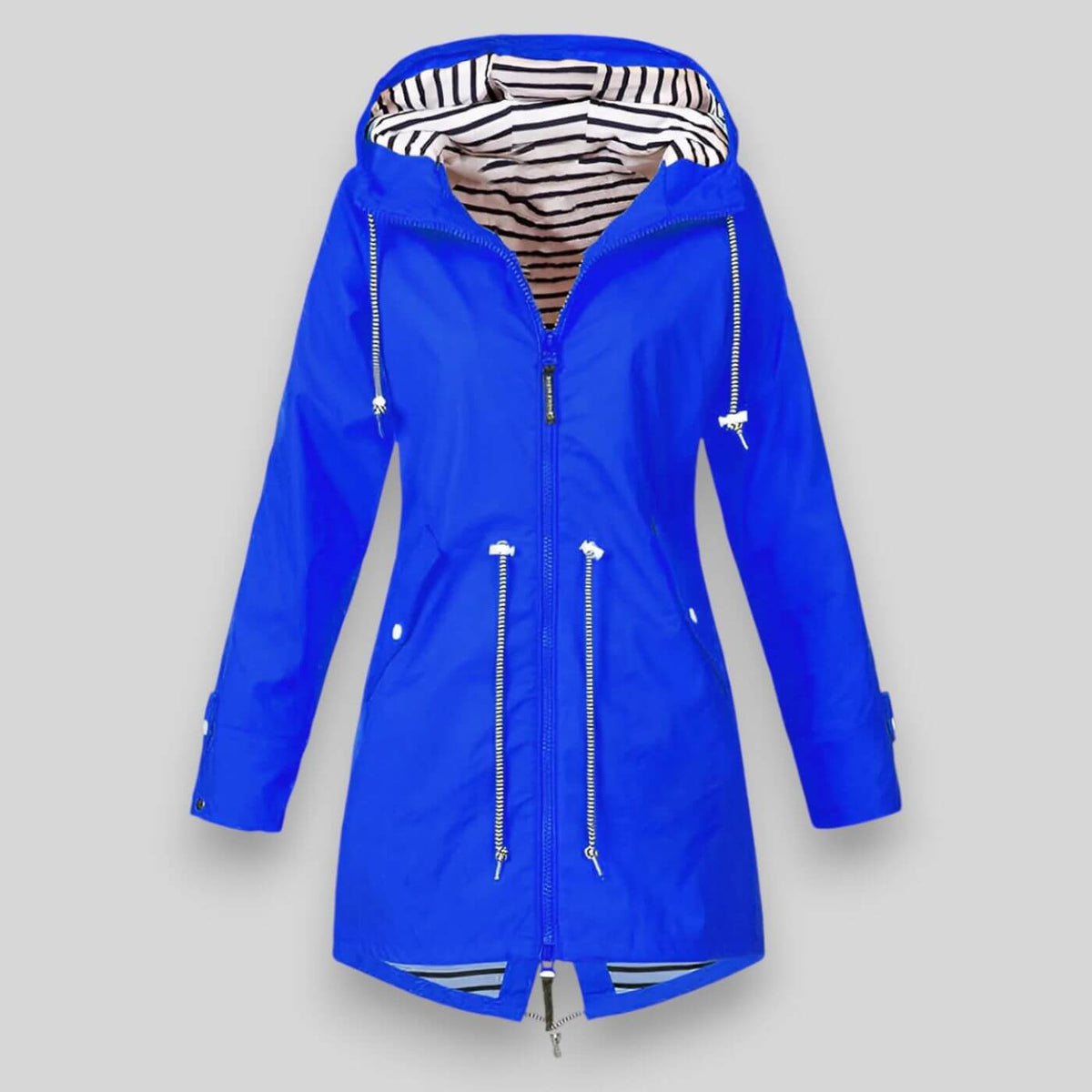 Sleek black waterproof jacket with minimalist zip-up design and water-repellent shell
