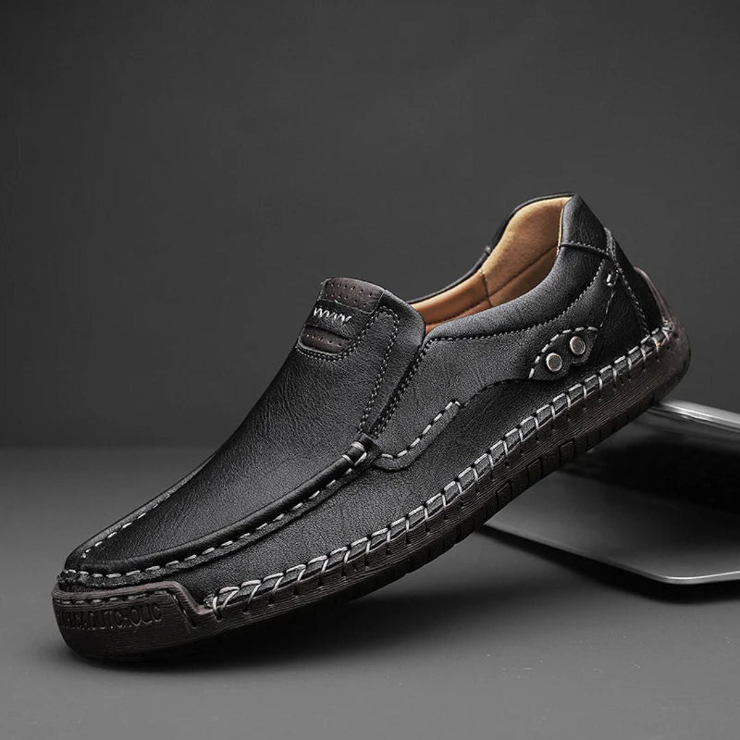 Luca classic brown genuine leather loafers with hand-stitched detailing and cushioned insole