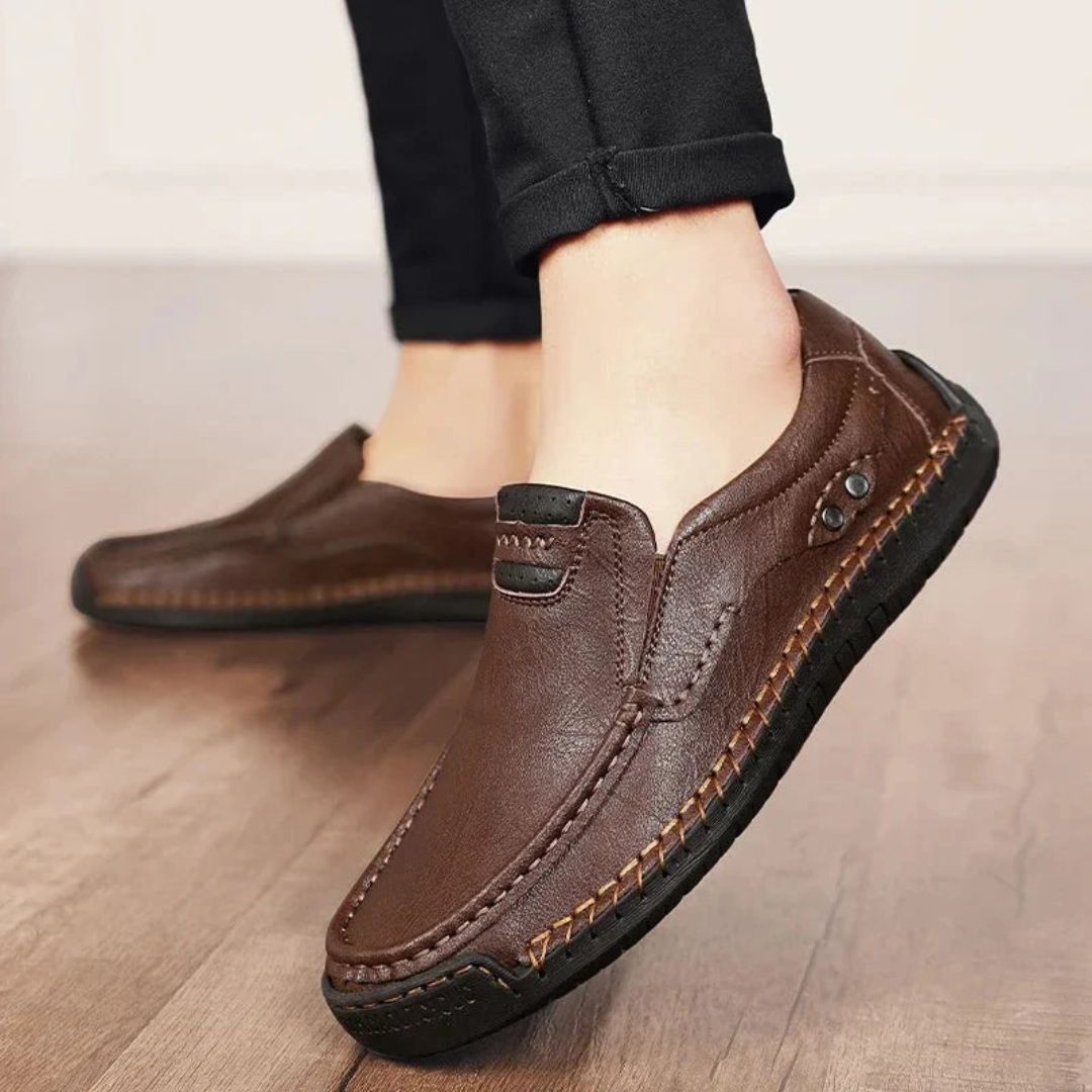 Luca classic brown genuine leather loafers with hand-stitched detailing and cushioned insole