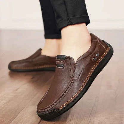 Luca classic brown genuine leather loafers with hand-stitched detailing and cushioned insole