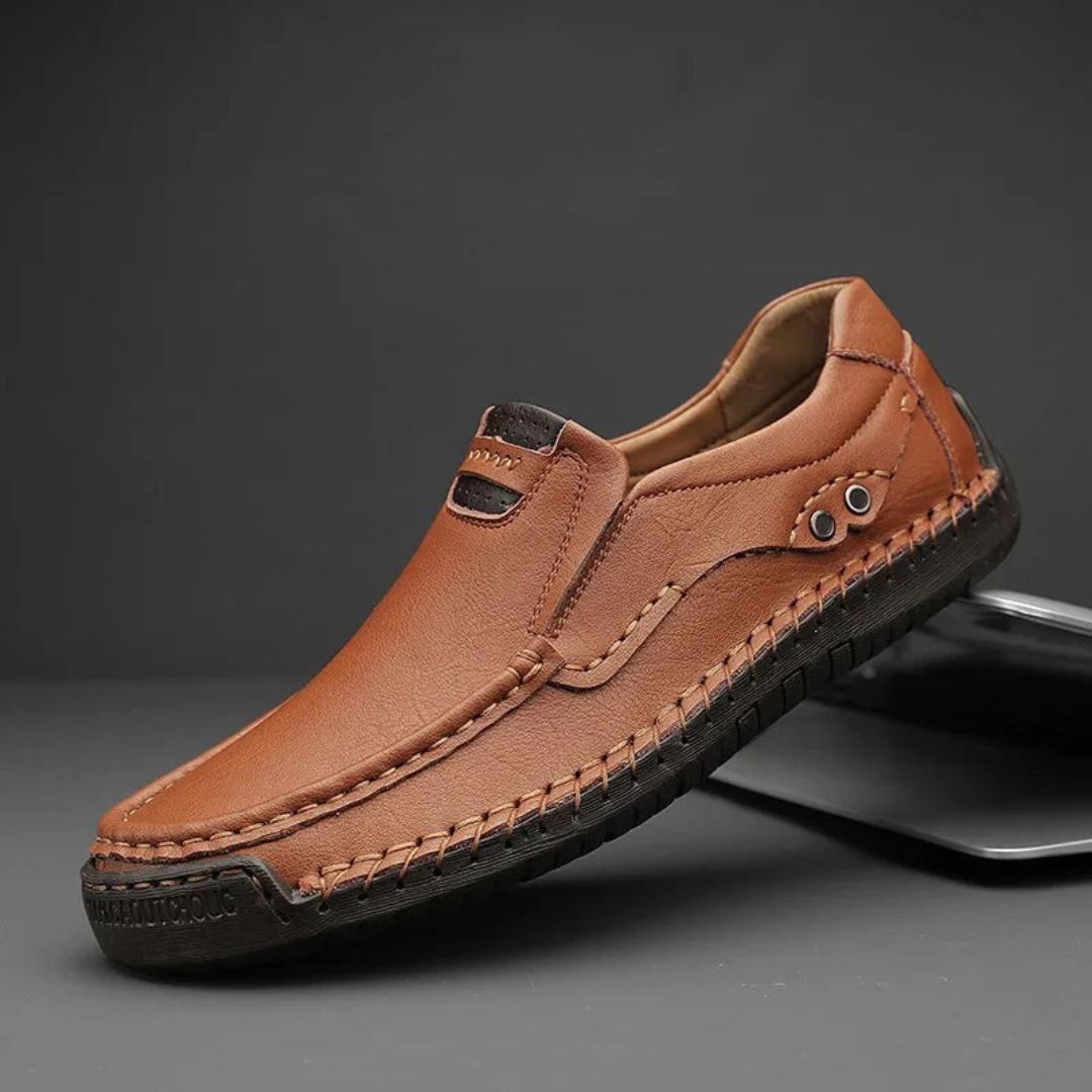 Luca classic brown leather loafers slip-on style with hand-stitched detailing and cushioned insole