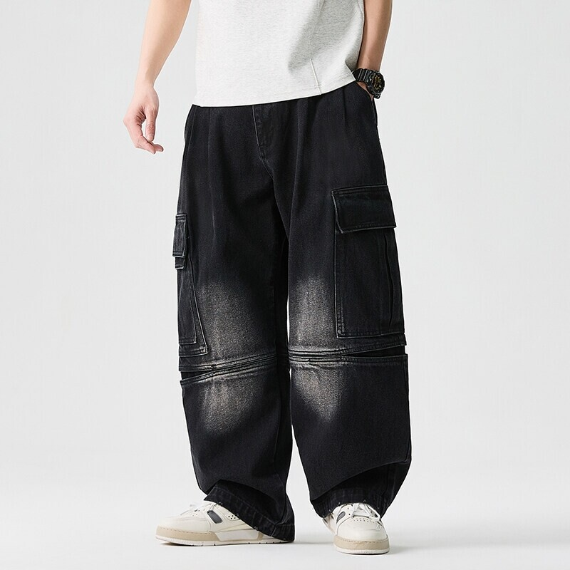 Lucien wide-leg cargo denim pants stonewash vintage distressed heavyweight streetwear blue
