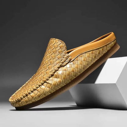 Luka handwoven leather mules sculpted slip-on silhouette with memory-foam insole artisan texture