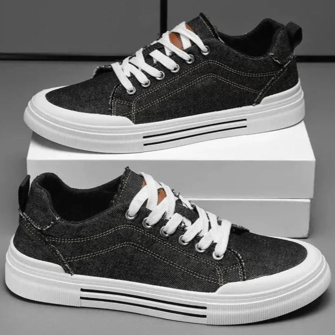 Luke denim lace-up low top sneakers with contrast stitching and grippy rubber sole for street style