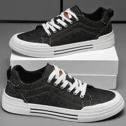 Luke denim lace-up low top sneakers with contrast stitching and grippy rubber sole for street style