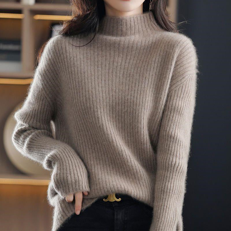 Striped turtleneck sweater loose relaxed fit soft knit cotton-acrylic blend luxury knitwear