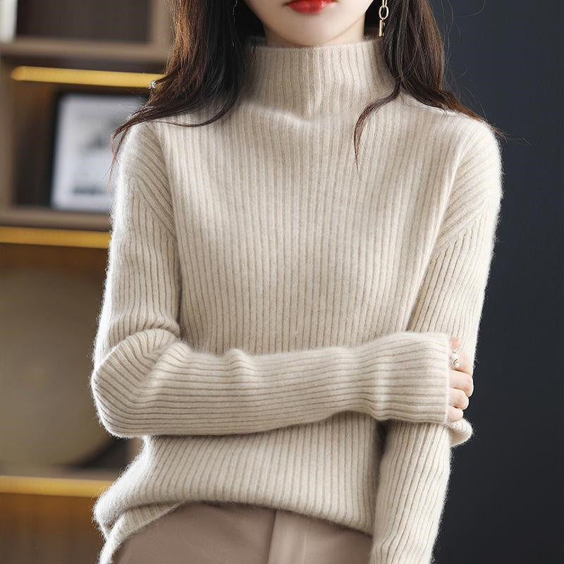 Striped turtleneck sweater loose relaxed fit soft knit cotton-acrylic blend luxury knitwear