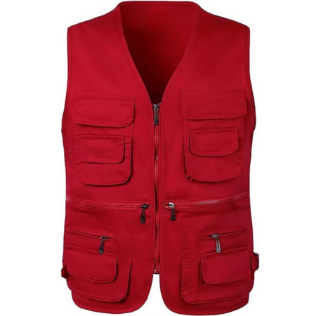 Men's lightweight outdoor fishing vest with multiple zippered cargo pockets for hiking