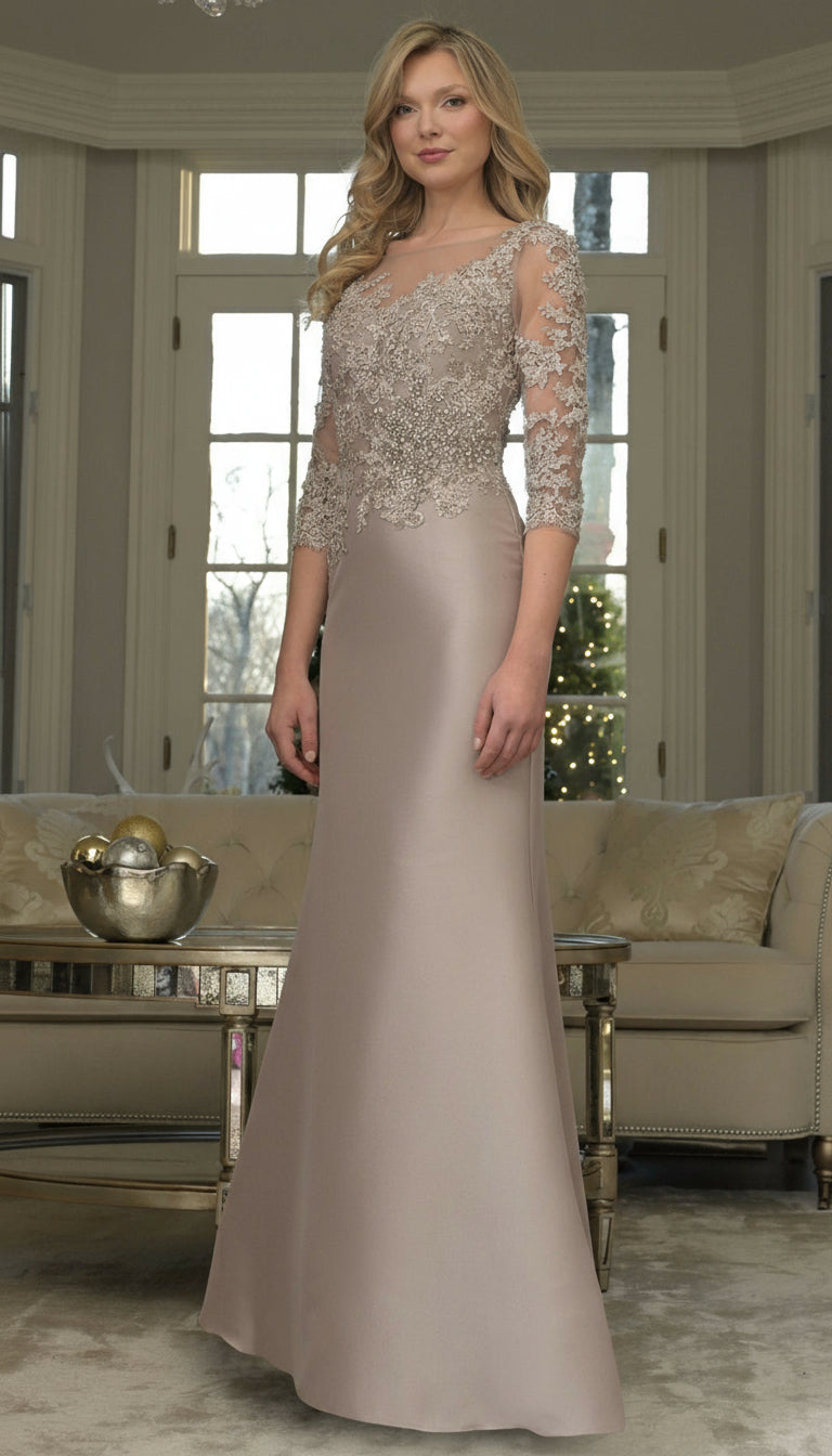 Marsoni MV1357 Mother of the Bride Floral Lace Applique Long Formal Dr ...