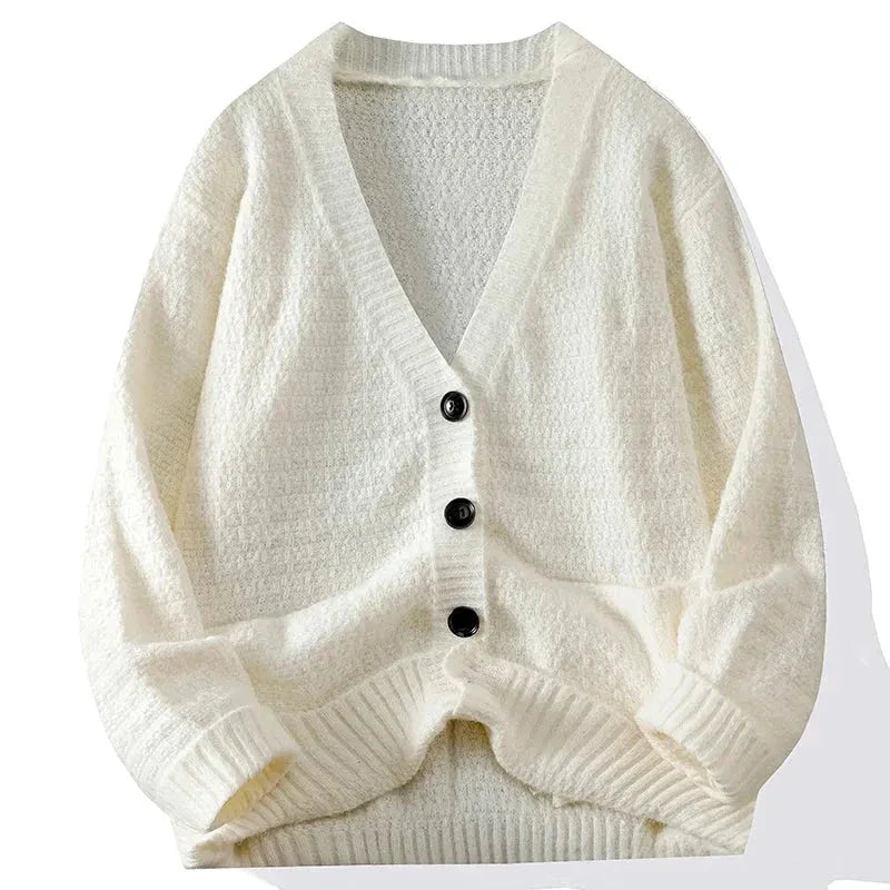 Maddox Classic Cardigan relaxed fit V-neck knit with bold contrast buttons