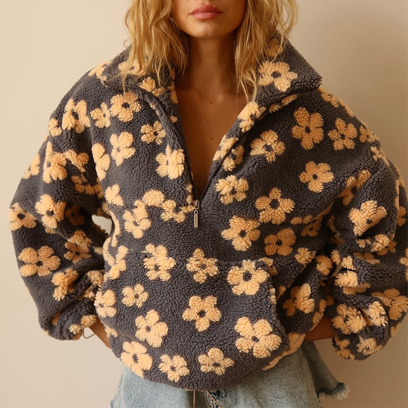 Valerie floral print women's sweater in soft plush fabric with delicate feminine pattern