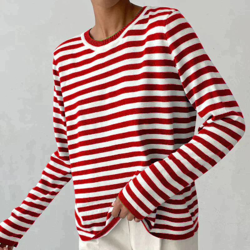 Women's striped relaxed-fit summer t-shirt in elegant multicolor stripes, lightweight breathable fabric