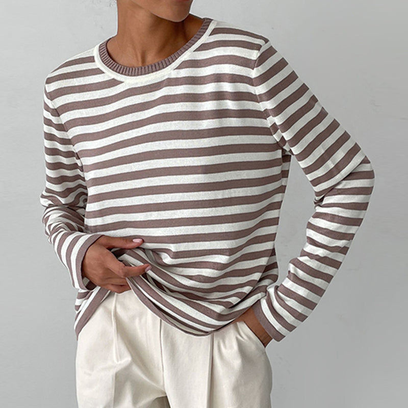 Women's elegant striped summer T-shirt in relaxed silhouette with classic multicolor stripe design