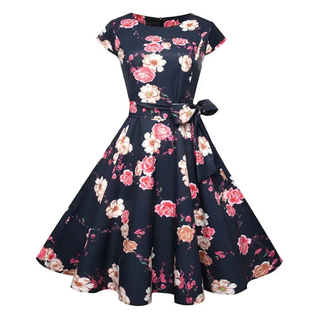 Mandy 1950s vintage swing dress fit-and-flare silhouette with cinched waist retro-inspired style