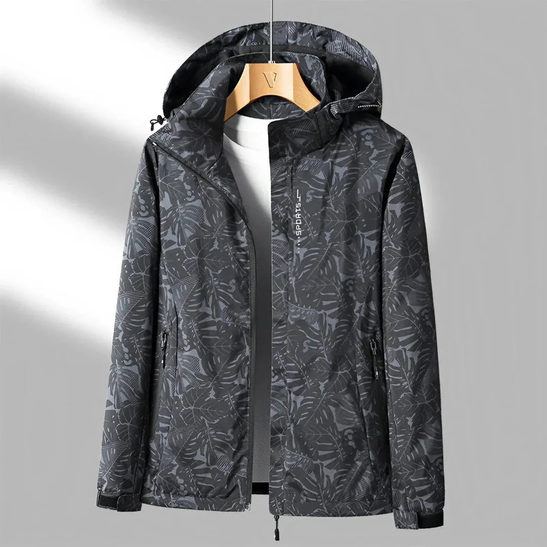 Women's lightweight waterproof jacket with adjustable hood, wind-resistant, zip pockets, all-weather style