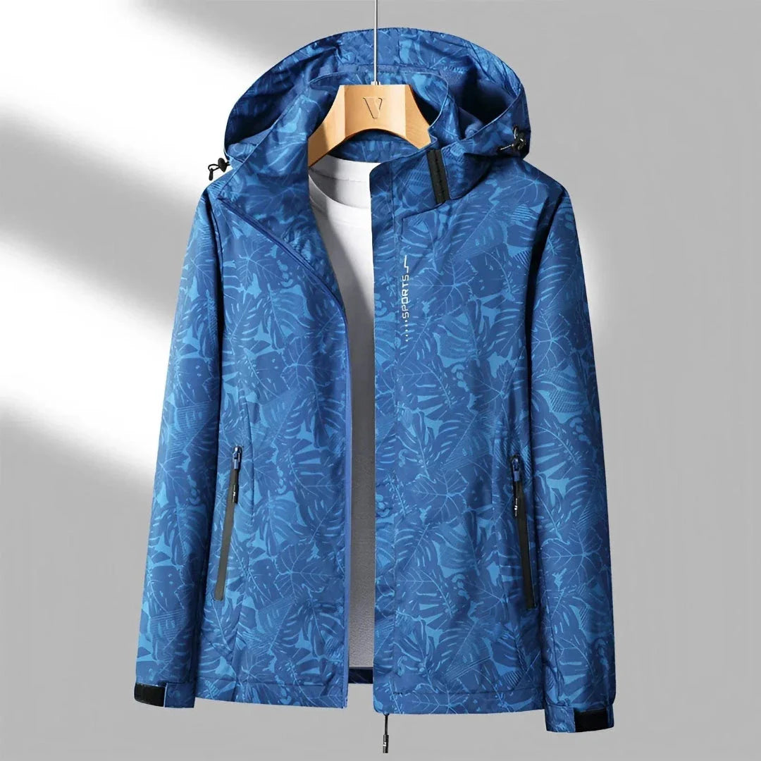 Women's lightweight waterproof jacket with adjustable hood, wind-resistant fabric, zip pockets, all-weather style
