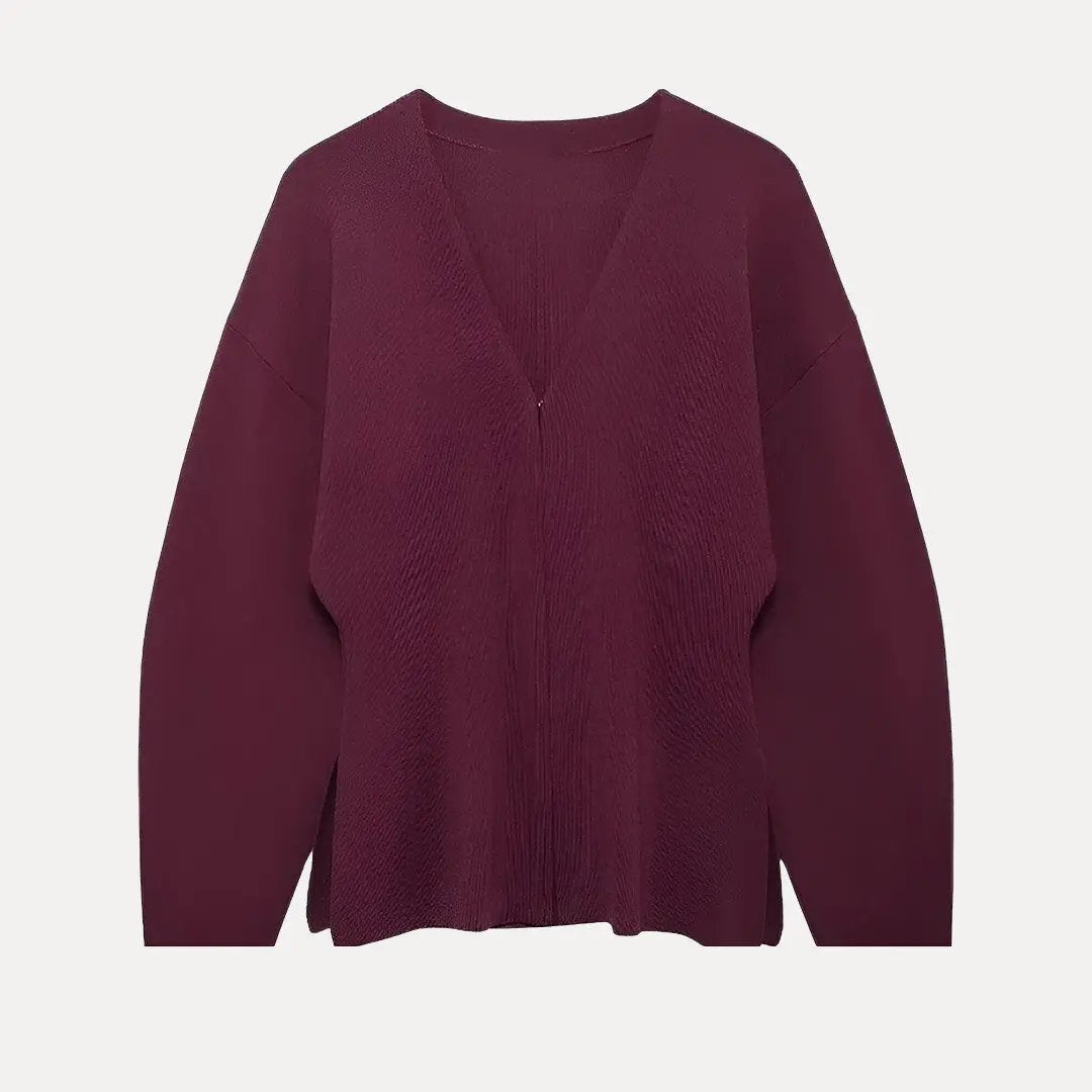Women's soft lightweight knit V-neck cardigan with front hook closures, elegant layering piece