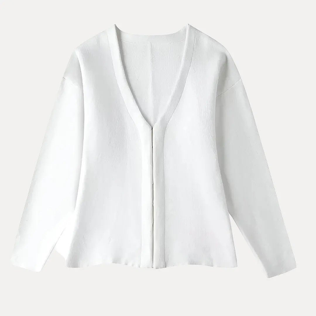 Women's soft lightweight knit V-neck cardigan with front hook closures, versatile layering piece