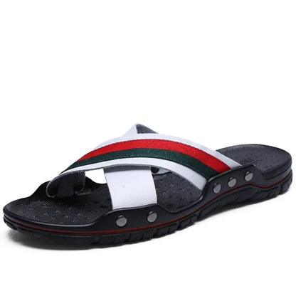 Men's Marcellus cross-strap slides red green stripe luxury ergonomic breathable footbed streetwear